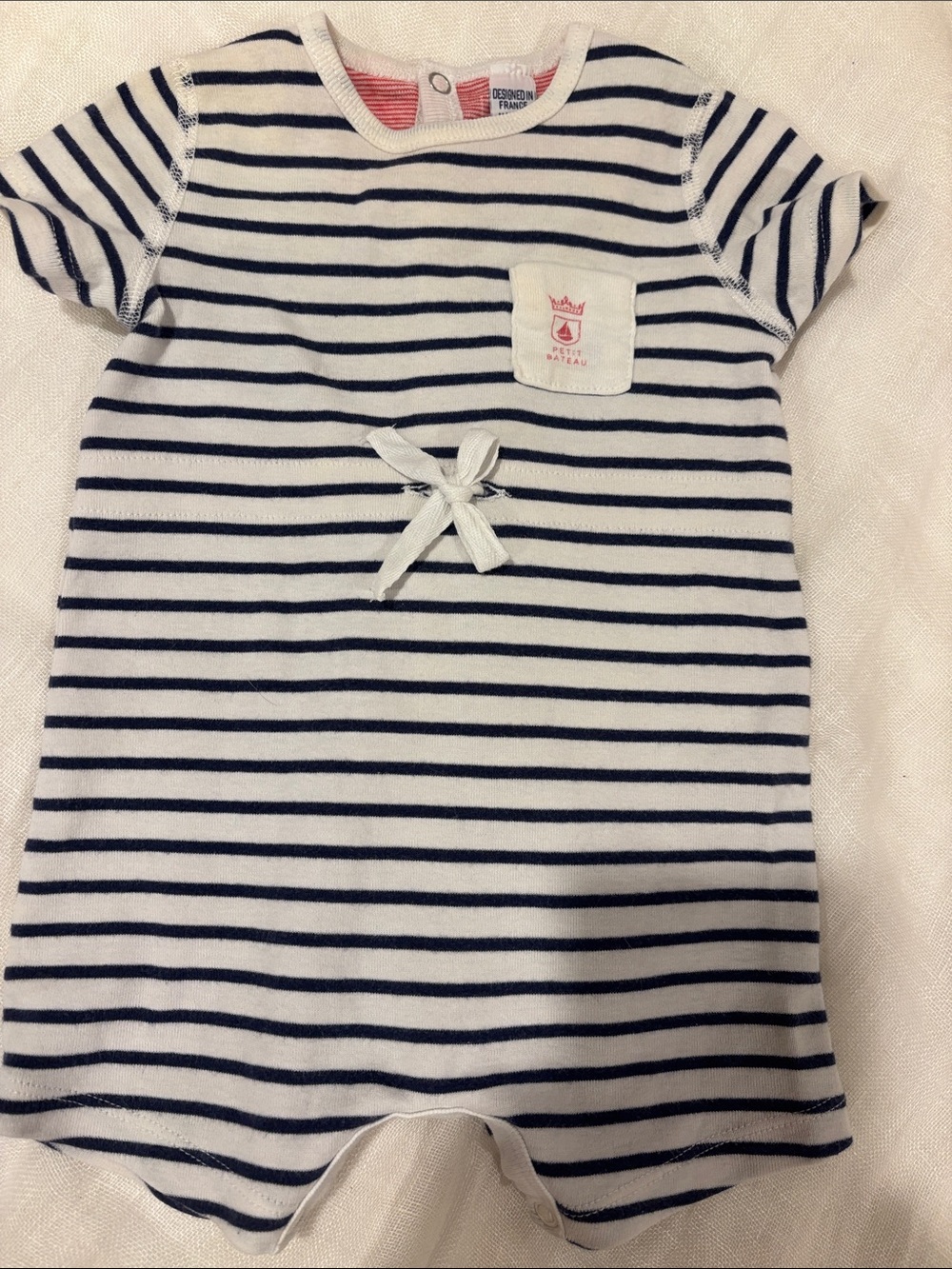 Petit Bateau Navy & White Striped Short Sleeve Romper